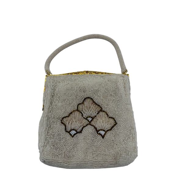 Vintage Shell Beaded Kiss lock Top Handle bag*Ornate Art Deco Style*hand beaded - Picture 4 of 8